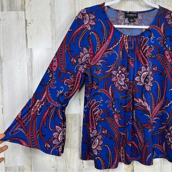 Liz Claiborne Career Work Blouse 3/4 Sleeve Loose Fit Size Large Jersey Stretch - Picture 6 of 13